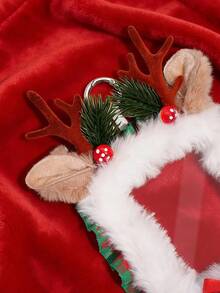 ROMWE Kawaii 1pc Cute Christmas Reindeer Card Holder, Plush Bow Bag Charm, 3-Inch Decorative Card For Autumn/Winter Atmosphere - red-green - View 6