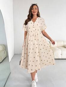 Shapeblank 大码女式婴儿连衣裙、宽松连衣裙、夏季短袖连衣裙、宽松舒适的大码服装、印花连衣裙、度假连衣裙、女士休闲连衣裙、返校节连衣裙、女士教堂连衣裙、女士休闲连衣裙、教师服装、大码泡泡裙、秋季女装、工作连衣裙、外出连衣裙、休闲连衣裙 - 杏色 - 查看 5