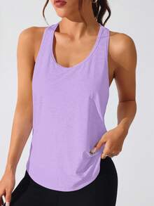 Easithlete 女士休闲运动纯色健身无袖背心 - 紫色 - 查看 2