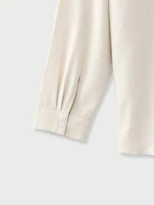 EASEVO Cămașă cu mânecă lungă, tricotată cu dantelă, în culori solide, mărime plus - Caisă - Vizualizare 8