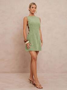 Lumalex Đầm ngắn dáng chữ A không tay, cổ tròn, khoét eo, đính hạt cườm, dành cho nữ. - Màu xanh Bạc hà - Xem 4