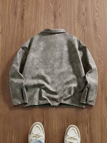 EASEVO Plus Size Men Casual Vintage Distressed Jacket - Grey - View 9