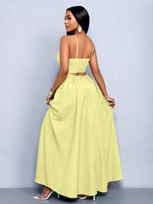 SOLERSUN 女士波西米亚风夏季沙滩露背度假长裙，飘逸优雅热带风情连衣裙，适合度假穿着 - 黃色 - 查看 2