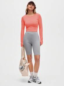 SHEIN Sports 女士新款多功能户外跑步健身瑜伽运动T恤 - 珊瑚橙 - 查看 3
