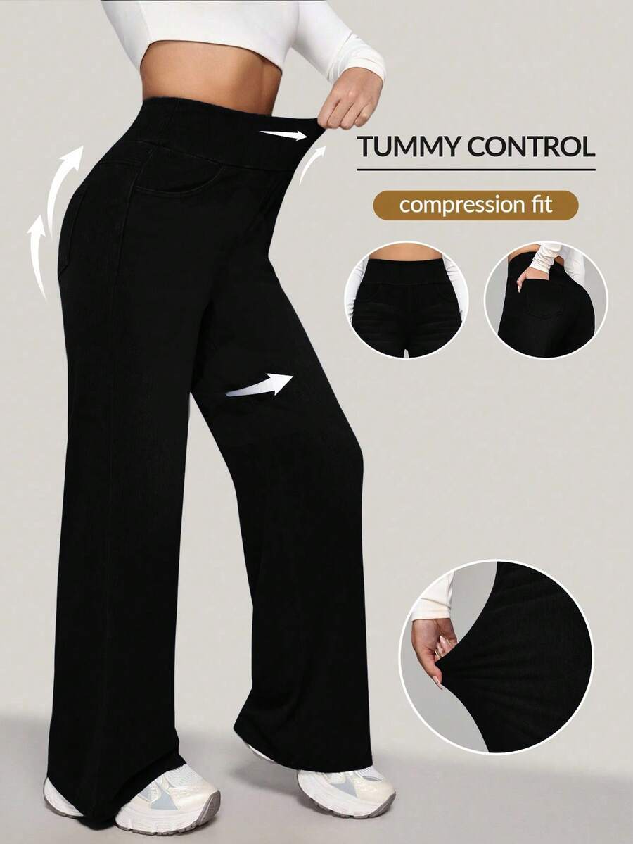 SHEIN PETITE Quần jean denim nữ cạp cao, ống rộng, có túi, dáng rộng, thoải mái - màu đen - Xem 1