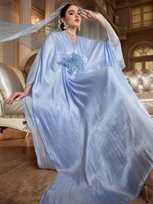 Al Najma Robe ample de style arabe avec appliqués de sequins col V pour femmes