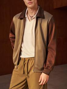 Airaco Men's Contrast Color Zipper Collar Casual Sweatshirt