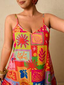 Travachic Plus Size Sleeveless Colorful Vintage Ruffle Hem Summer Dress