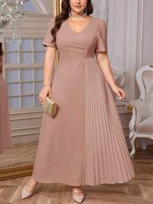 Firerie Đầm ngắn tay dáng rộng, thoải mái, thanh lịch, xếp ly, co giãn, thích hợp cho nữ cỡ lớn, dự tiệc, hẹn hò, khiêu vũ, mùa xuân/hè, đầm dạ hội cho nữ. - Bụi hồng - Xem 3