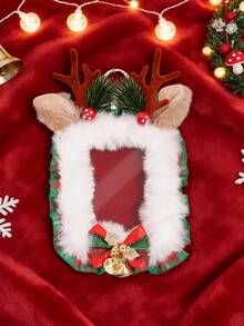 ROMWE Kawaii 1pc Cute Christmas Reindeer Card Holder, Plush Bow Bag Charm, 3-Inch Decorative Card For Autumn/Winter Atmosphere - red-green - View 3