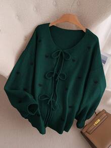 CosyJoli Plus Size Women Heart Knitted Cardigan, French Elegant Fashion Autumn/Winter Sweater Coat Thanksgiving - Dark Green - View 6