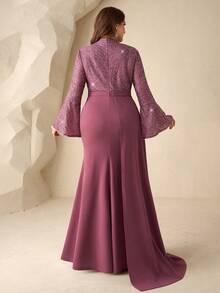 Coutiva 大码女士水钻装饰高端晚礼服，奢华亮片正式礼服，优雅派对礼服 - 藕粉色 - 查看 3