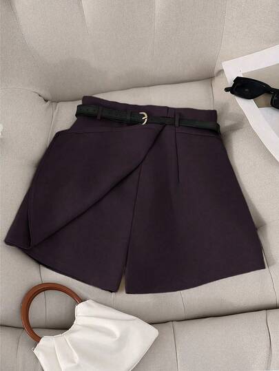 Franclia Damskie, eleganckie, jednokolorowe, ozdobne szorty w dużych rozmiarach, idealne do dojazdów do pracy, na wyjścia, do biura, na imprezę, na co dzień latem