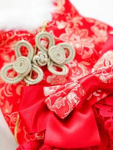 PETSIN 1 件宠物服装，猫狗新年服装，高贵公主风连衣裙，红色新年装，带蝴蝶结装饰