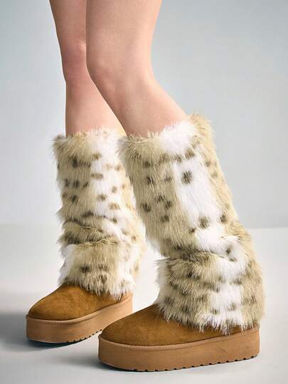 Goth 1 Paar braune Y2K Babe Kawaii süße Leoparden Muster Fellbeinwärmer, modisches & simples Design, geeignet für Uni, Einkaufen, Pendeln, Musikfestivals, Dates, Streetwear