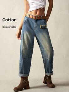 Bohemela Women's Casual Vacation Woven Denim Harem Pants