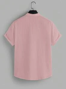 Manfinity RelaxMax Men's Solid Color Short Sleeve Single-Breasted Casual Shirt - Dusty Pink - View 2