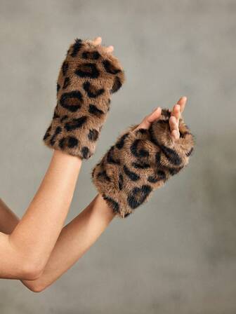 Fairycore 1 Coppia di Guanti senza dita con stampa retrò Y2K a tema cervo e motivo animale, stile minimalista alla moda, adatti per uso quotidiano, feste, raduni, autunno/inverno, Ognissanti, Natale