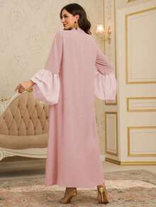 Al Najma Đầm nữ sang trọng, thanh lịch, tay phồng xếp ly, thiết kế riêng. - Hồng - Xem 2