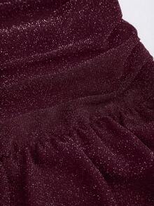 SHEIN Sweetro Elegant festklänning med sexig asymmetrisk axel och glittertyg, moderiktig, volangkant och långärmad, höst/vinter, festklänning - Bourgogne - Visa 4