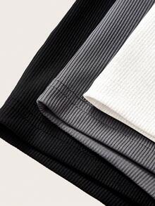 SHEIN BASICS Set de 3 shorts ajustados de punto de unicolor casual para mujer - Gris Oscuro - Ver 4