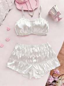 PetitDoll 女士两件套可调节肩带文胸和内裤套装 - 白色 - 查看 6