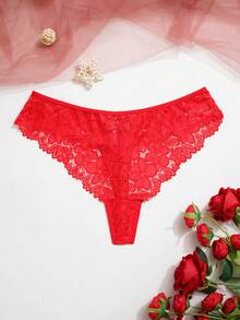 SHEIN Women's Plus Size Lace Back Strap Panties - Red - View 3