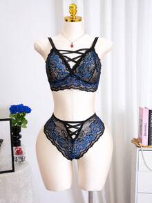 Seduluxe 2pcs/Set Plus Size Elegant Fantasy Lingerie Set - Black - View 1