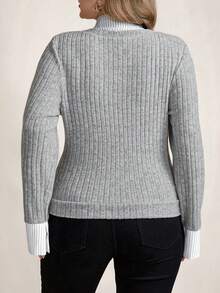 Zelara T-shirt à manches longues côtelé 2 en 1 pour femmes grandes tailles, décontracté pour femmes, pour l'hiver, pour femmes, Aïd Al-Adha, vacances de printemps - Gris - Voir 7