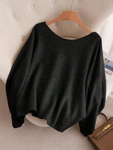 CosyJoli Women's Plus Size Bowknot Back Knitted Sweater, Fashionable, Comfortable And Versatile For Autumn/Winter - Dark Grey - View 7