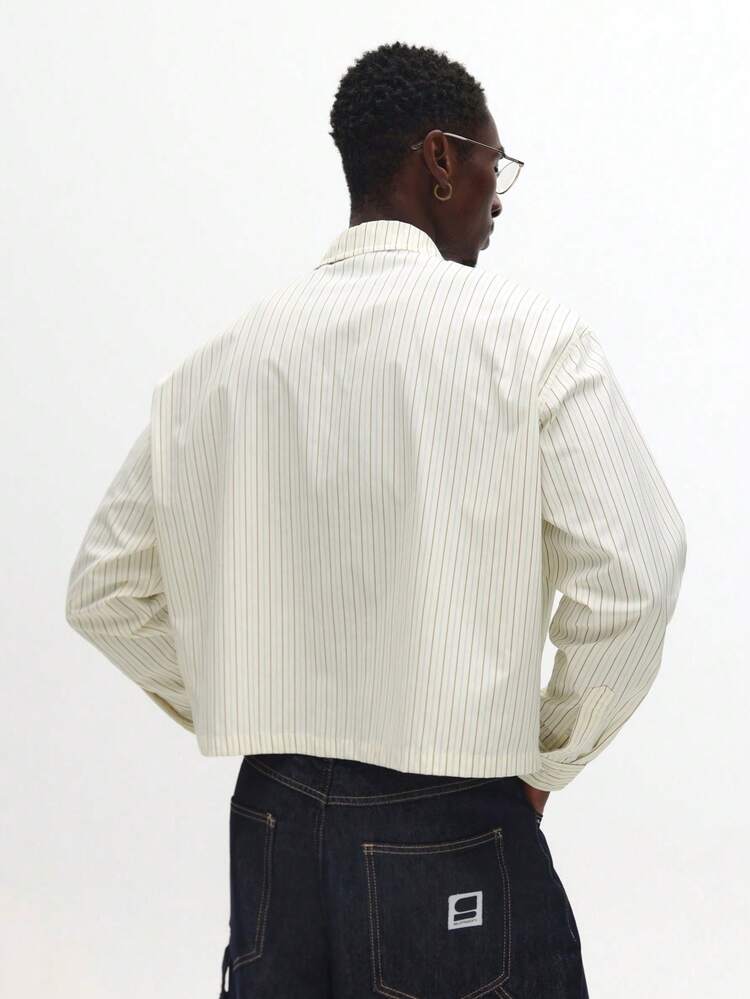Cropped Pinstripe Shirt With Attached Tie
