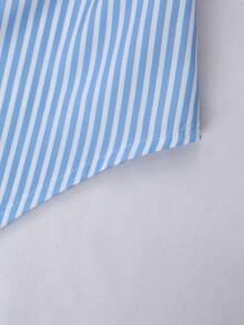 Franclia 休闲优雅宽松系领拼接荷叶边下摆大码女式衬衫 - 藍色 - 查看 5