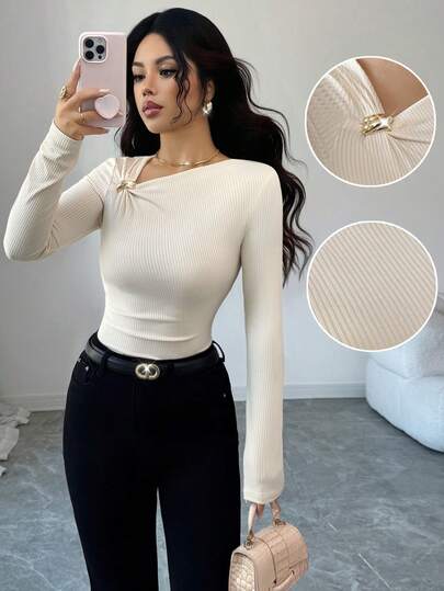 Elenzga Nouvelle arrivée d'hiver pour femmes, série de vêtements mode avec taille froncée, convient pour le Nouvel An, Noël, Thanksgiving, remise des diplômes, Jour de l'Indépendance, tenue élégante pour le travail et les fêtes. Top abricot à col oblique, manches longues et boutons décoratifs