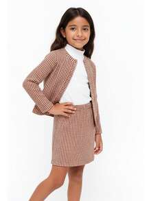 CONJUNTO 2 PIEZAS CUADRADOS  CON MINI FALDA Y SACO MANGA LARGA CORTE ABIERTO - CHEDRON - Ver 1