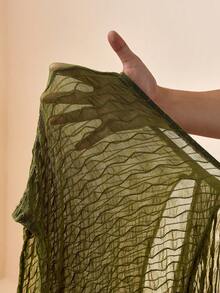 Zivah 女士蝙蝠袖上衣和抽绳腰短裤休闲优雅度假沙滩罩衫套装 - 軍綠色 - 查看 9