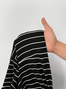 Truni 大码条纹印花双排扣长袖上衣和半裙两件套/秋冬 - 黑色 - 查看 12