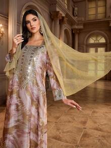 Al Najma Women's Turkish Maxi Dress & Arabic Traditional Abaya Kaftan Jalabiya Dress Luxury Dress For Women - Multicolor - View 4