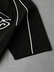 PAVTROS 男士休闲印花短袖T恤套装 - 黑與白 - 查看 9