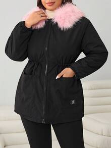 Solflare Plus Size Women Thermal Lined Hooded Jacket, Autumn/Winter - Black - View 3