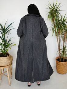 Truni Áo khoác dài tay dáng rộng, cổ ve lật, màu trơn, tay lỡ, dáng suông, Sometimesglam cỡ lớn dành cho nữ, phù hợp với dáng người hình tam giác quả lê, mùa thu/đông - Xám - Xem 9