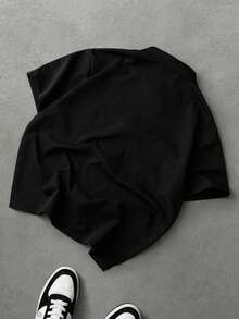 PAVTROS Men's Letter Print Turndown Collar Zip-Up Casual Commuter Short Sleeve Shirt - Black - View 2