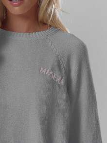 MUSERA 宽松圆领柔软针织套头衫，仅上衣，舒适可爱休闲，适合咖啡俱乐部春季穿着。 - 灰色 - 查看 6