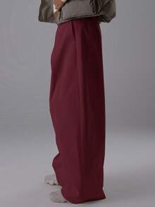 MUSERA Quần ống rộng dáng suông, cạp chun xếp ly, cạp thấp, thích hợp cho những buổi tối sang trọng, gợi cảm, dễ thương, phong cách đường phố năng động, thường ngày cho mùa hè. - Màu Đỏ Sâu - Xem 3
