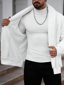 Manfinity Homme 男士休闲加绒长袖外套，日常外衣 - 白色 - 查看 4