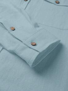 Manfinity Homme 男士翻领单排扣口袋休闲/商务长袖衬衫 - 淺藍色 - 查看 6