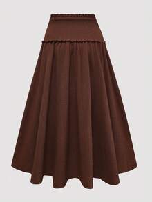 Modelyn Plus Size Women Casual Knit Textured Ruffle Hem Loose Fit Versatile Skirt, Autumn/Winter - Coffee Brown - View 2
