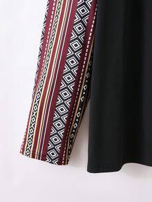 Seusyu Casual Loose Knit Textured Sadu Pattern Printed Plus Size T-Shirt, Versatile For Spring & Autumn - Multicolor - View 4
