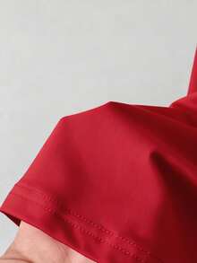 INAWLY 夏季休闲时尚褶皱腰设计修身女式 T 恤，短袖圆领上衣，学生/日常/教师/户外穿着，数字印花和蝴蝶结装饰，时尚红色，舒适 - 紅色 - 查看 3