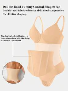 SHEIN 一件装女士无缝塑身衣，双层压缩束腰带，舒适日常穿着，按扣闭合 - 杏色 - 查看 8