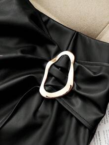 Franclia 女士休闲时尚街头风PU皮短裙，适合毕业典礼、教师节、返校季等场合 - 黑色 - 查看 7